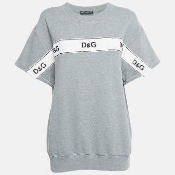 Pre Owned Dolce & Gabbana Grey Cotton Sequin Detail T-Shirt M