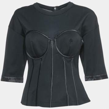 Pre Owned Dolce & Gabbana Black Cotton Knit Bustier Top M
