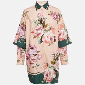 Pre Owned Dolce & Gabbana Pink Floral Print Button Front Shirt Dress M