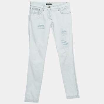 Pre Owned Dolce & Gabbana Light Blue Distressed Denim Jeans S Waist 29"