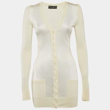 Pre Owned Dolce & Gabbana Cream Knit Bead Button Detail Cardigan XS