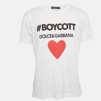 Pre Owned Dolce & Gabbana White Printed Cotton Round Neck T-Shirt S 