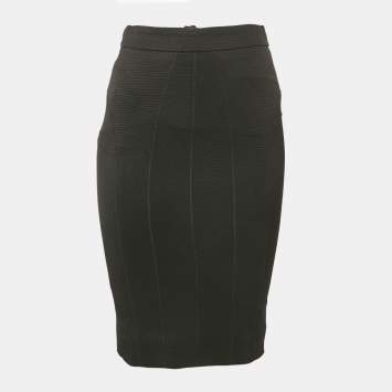 Pre Owned Dolce & Gabbana Black Textured Stretch Crepe Knee-Length Skirt S