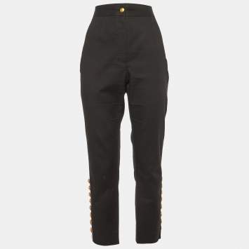 Pre Owned Dolce & Gabbana Black Cotton Contrast Tape Detail Trousers L