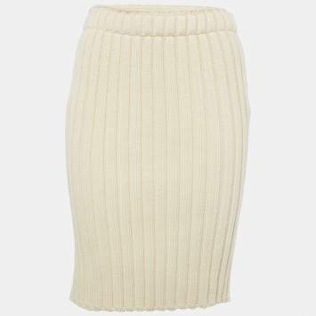 مملوكة مسبقًا Dolce & Gabbana Cream Rib Knit Pencil Skirt S