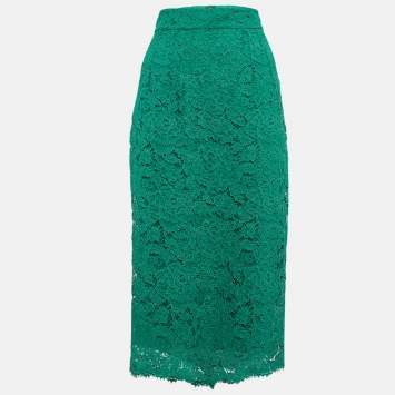 Pre Owned Dolce & Gabbana Green Lace Pencil Midi Skirt M