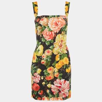 Pre Owned Dolce & Gabbana Black Floral Print Crepe Mini Dress S