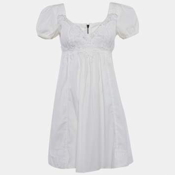 Pre Owned Dolce & Gabbana White Poplin Lace Overlay Detail Mini Dress M