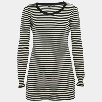 Pre Owned Dolce & Gabbana Black/White Stripe Long Sleeve Wool Sweater Top S