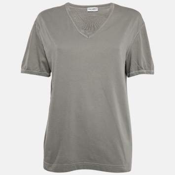 Pre Owned Dolce & Gabbana Underwear Grey Cotton V Neck Short Sleeve T-Shirt L