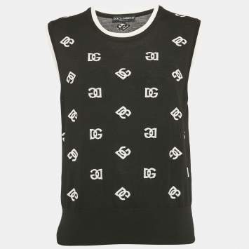 Pre Owned Dolce & Gabbana Black DG Intarsia Knit Sleeveless Top XL
