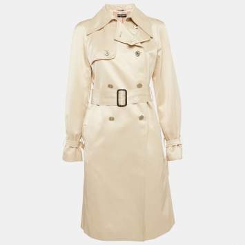 Pre Owned Dolce & Gabbana Beige Silk Double Breasted Trench Coat M