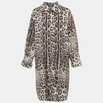 Pre Owned Dolce & Gabbana Brown/Beige Leopard Print Synthetic Button Front Long Coat M