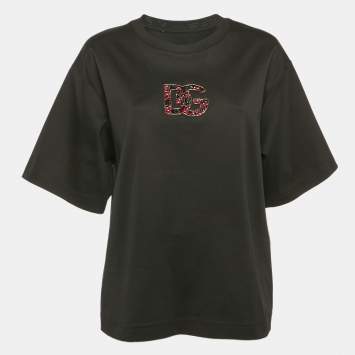 Pre Owned Dolce & Gabbana Black Logo Embellished Jersey T-Shirt M