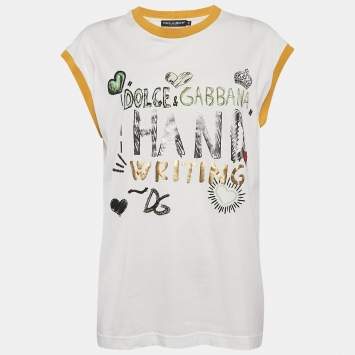 Pre Owned Dolce & Gabbana White Printed Jersey Sleeveless T-Shirt M