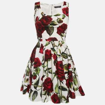 Pre Owned Dolce & Gabbana White Rose Print Sleeveless Mini Dress XS