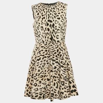 Pre Owned Dolce & Gabbana Leopard Print Textured Cotton Sleeveless Mini Dress M