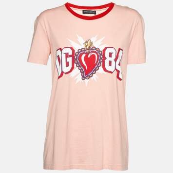 Pre Owned Dolce & Gabbana Pink Printed Cotton Crew Neck T-Shirt S