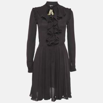 Pre Owned Dolce & Gabbana Purple Embellished Silk Mini Dress S