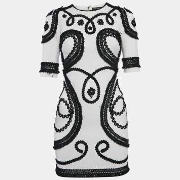 Pre Owned Dolce & Gabbana White Embroidered Crepe Mini Dress S
