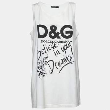 Pre Owned Dolce & Gabbana White Printed Cotton Jersey Vest Top L