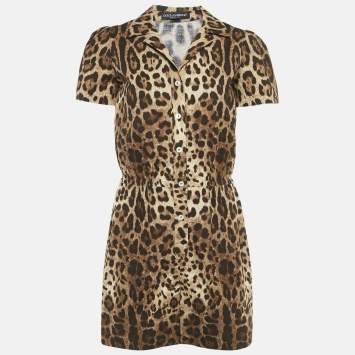 Pre Owned Dolce & Gabbana Brown Leopard Print Stretch Crepe Playsuit S