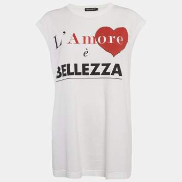 Pre Owned Dolce & Gabbana White Cotton L'Amore E Bellezza Printed Tank Top S 