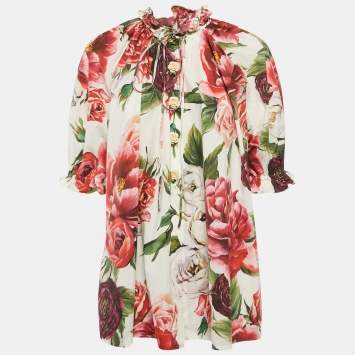 Pre Owned Dolce & Gabbana Multicolor Floral Print Cotton Button Front Blouse M
