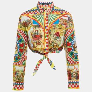 مملوكة مسبقًا Dolce & Gabbana Red/Blue Carretto Print Cotton Crop Shirt S
