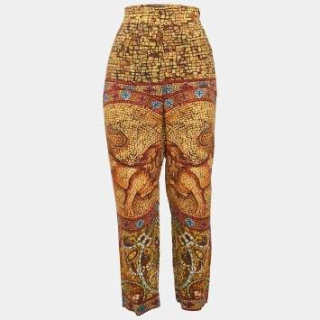 Pre Owned Dolce & Gabbana Yellow/Multicolor Printed Crepe Trousers M