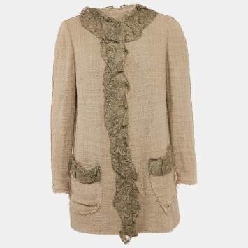 Dolce & Gabbana Taupe Lace Tweed Button Front Jacket M