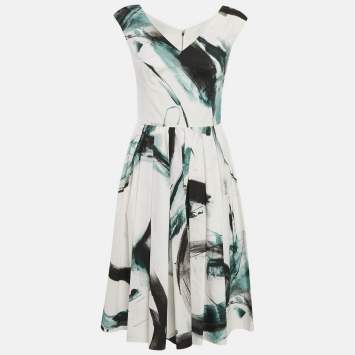 Pre Owned Dolce & Gabbana White Paint Brush Print Sleeveless Dress S