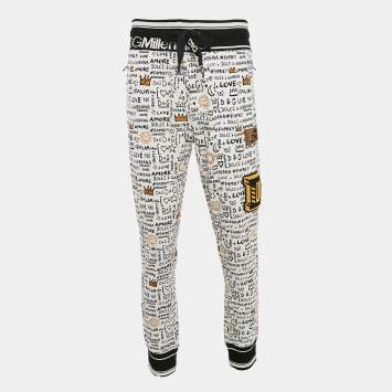 Pre Owned Dolce & Gabbana White Graffiti Print Jersey Cotton Knit Joggers XL