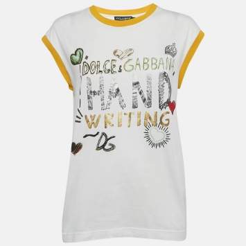 Pre Owned Dolce & Gabbana White Printed Cotton Sleeveless T-Shirt XS