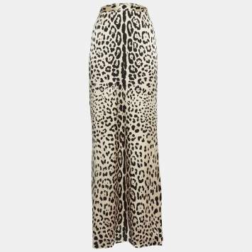 Pre Owned Dolce & Gabbana Leopard Print Silk Satin Maxi Skirt L