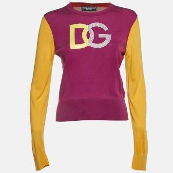Pre Owned Dolce & Gabbana Multicolor DG Logo Polyester Sweater M