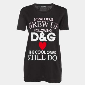Pre Owned Dolce & Gabbana Black Sequined Cotton Crew Neck T-shirt S