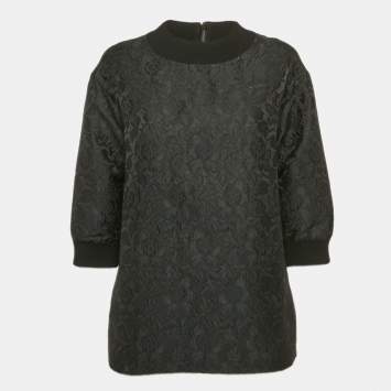 Pre Owned Dolce & Gabbana Black Jacquard Crew Neck Top S