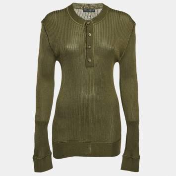 Pre Owned Dolce & Gabbana Khaki Green Rib Knit Long Sleeve Top L
