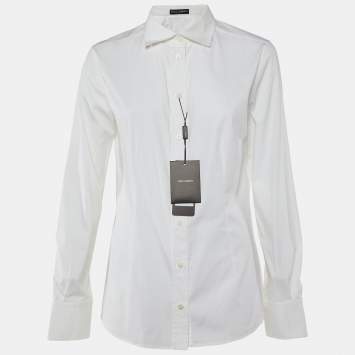 Pre Owned Dolce & Gabbana White Stretch Cotton Button Front Shirt L