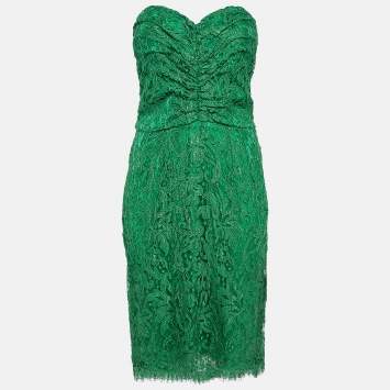 Pre Owned Dolce & Gabbana Green Lace Strapless Short Dress L