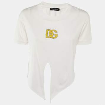 Pre Owned Dolce & Gabbana Pale Pink Logo Detail Cotton Crop Top S