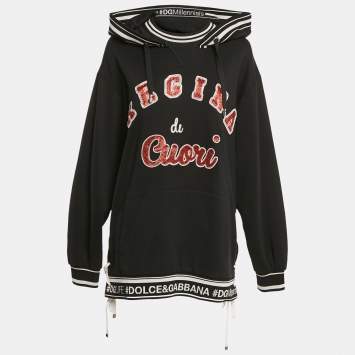 Pre Owned Dolce & Gabbana Black Applique Detail Cotton Oversized Hoodie S