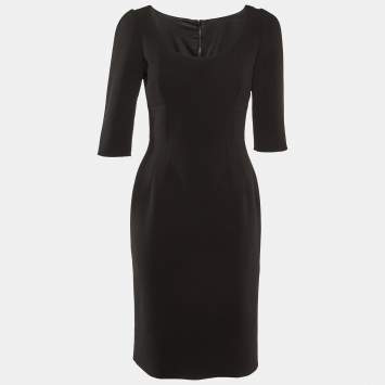 Pre Owned Dolce & Gabbana Black Wool Crepe Paneled Midi Dress M