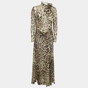 Pre Owned Dolce & Gabbana Brown Leopard Print Silk Maxi Dress M