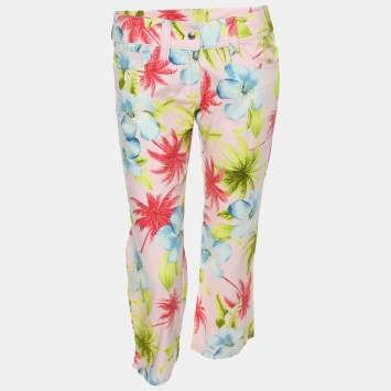 Dolce & Gabbana Multicolor Floral Print Cotton Cropped Pants S