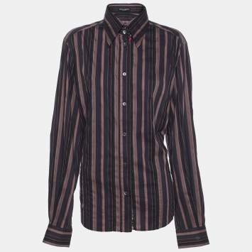 Pre Owned Dolce & Gabbana Purple/Navy Blue Stripe Cotton Blend Shirt L