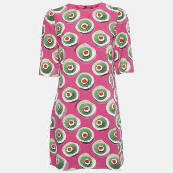 Pre Owned Dolce & Gabbana Pink Sicily Cupcake Print Silk Mini Dress S