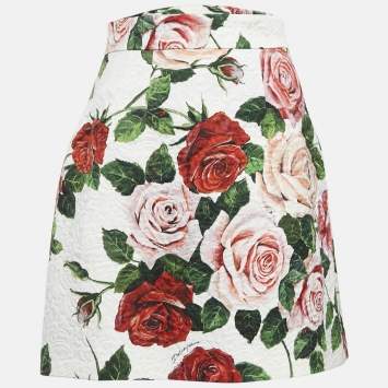 Pre Owned Dolce & Gabbana White Floral Print Jacquard Mini Skirt S