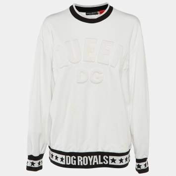 Pre Owned Dolce & Gabbana White DG Queen Embossed Cotton Sweatshirt M